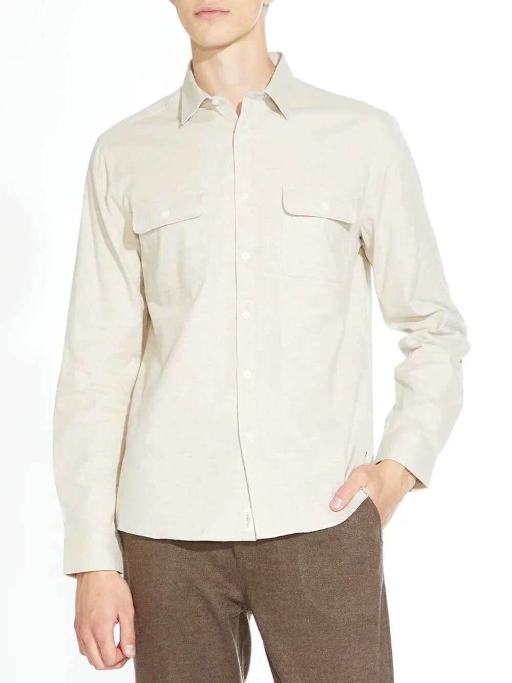 Civil Society Cream Flannel Button Up Shirt With Double Front Chest Pockets/2758